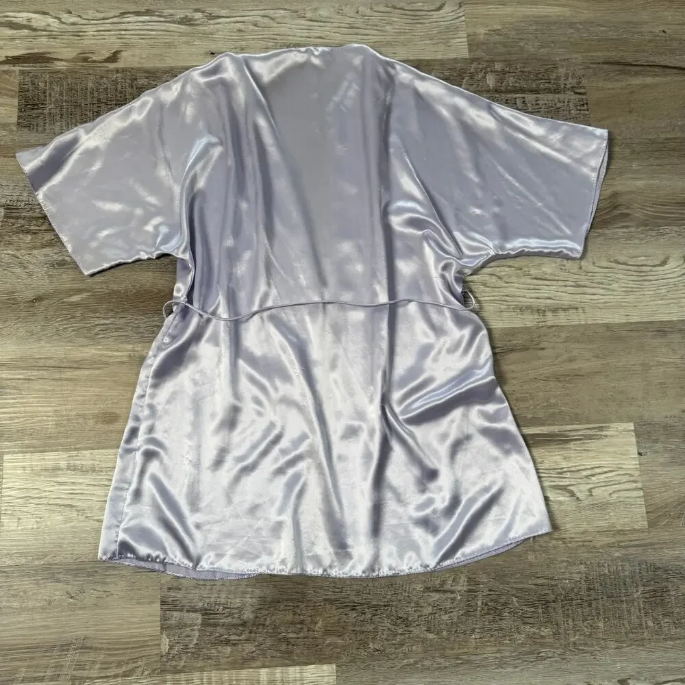 Vintage 90S California Dynasty Lilac Satin Robe Slip Peignoir Set Brisal USA M/S